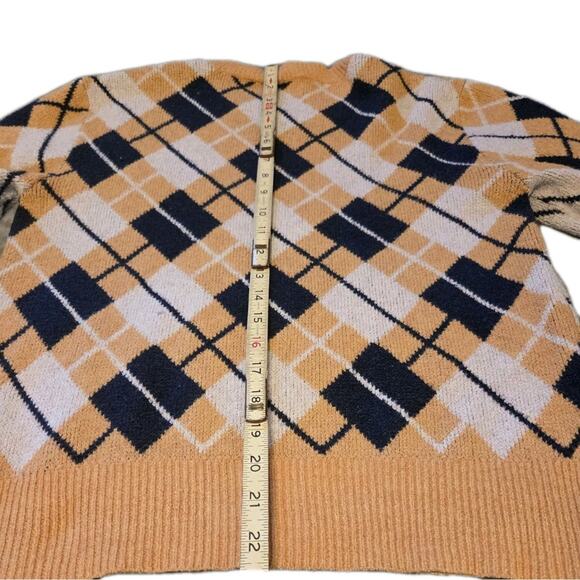 Free Assembly Golden Yellow Navy Argyle Unisex Sweater Size M Preppy Academia - Picture 9 of 9